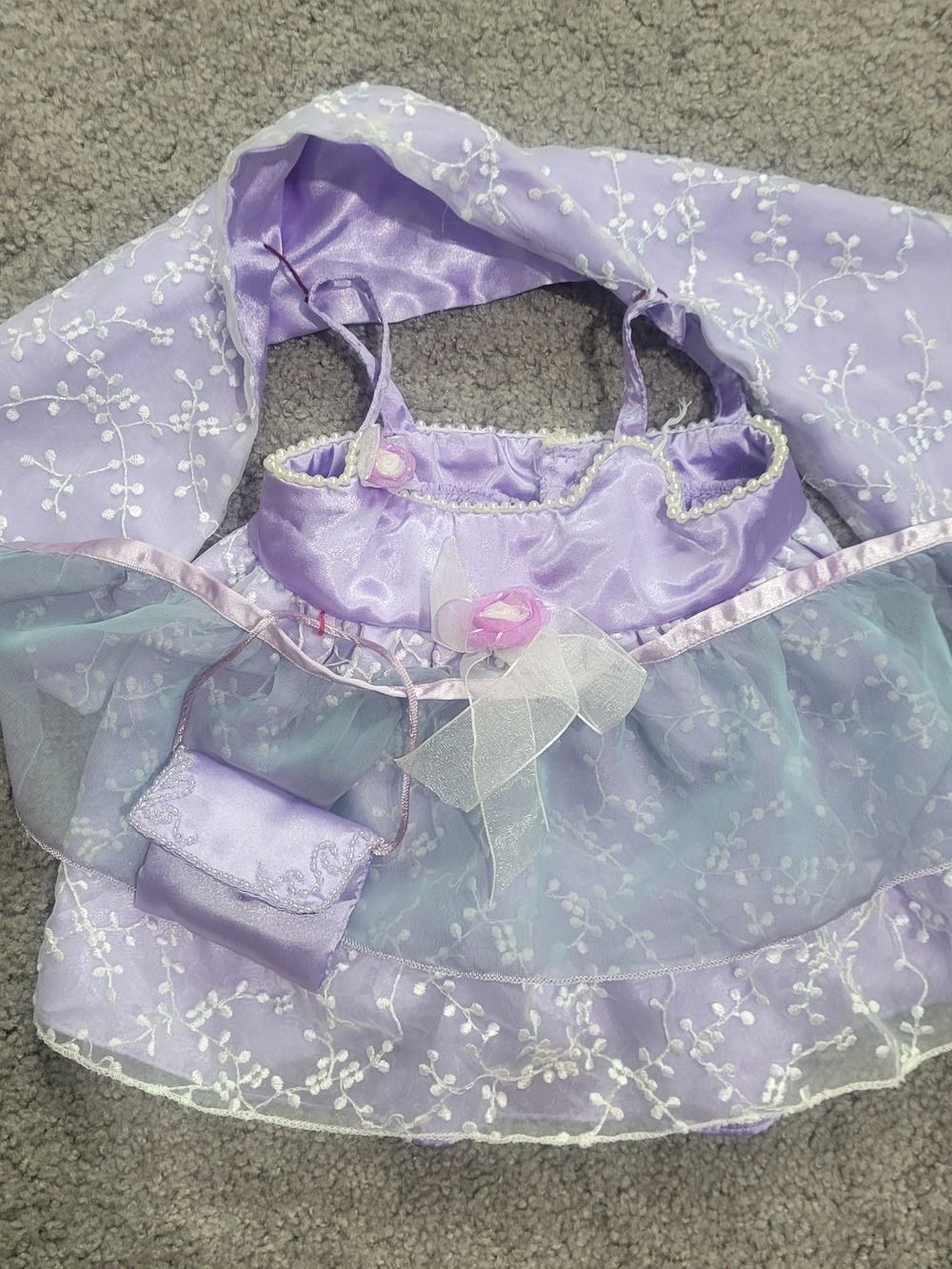 Build-A-Bear Lavender Floral Tulle Dress with Matching Purse